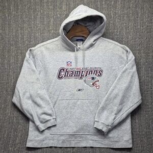 New England Patriots 2007 AFC East Champs Hoodie Sz 2XL Grey Reebok NFL 16-0 Era